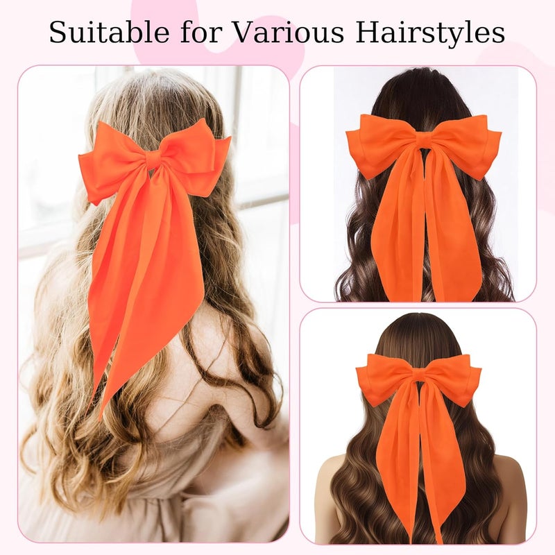 illpta Large Satin Bow Barrettes Clips in Orange, Bow Hair Clips for Women, Long Ribbon Hair Accessories Gifts for Girls(Orange) - Image 4